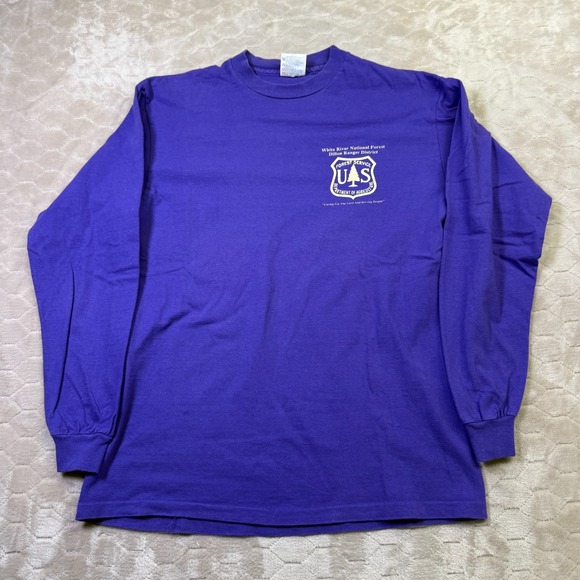 VTG US Forest Service Dept of Agriculture Long Sleeve Shirt Sz Md Purple 80s 90s